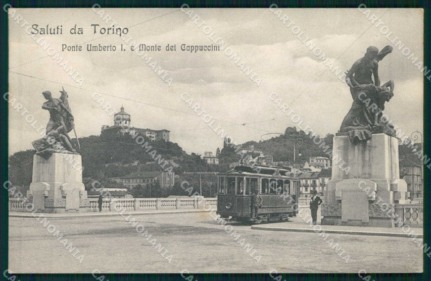 Torino Città Saluti da Ponte Umberto I Tram Monte Cappuccini cartolina MZ8637 – fronte