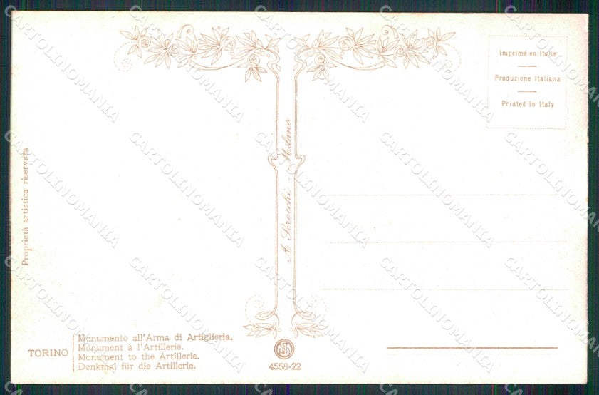 Torino Città Monumento Arma Artiglieria Fascismo cartolina MZ8645 – retro
