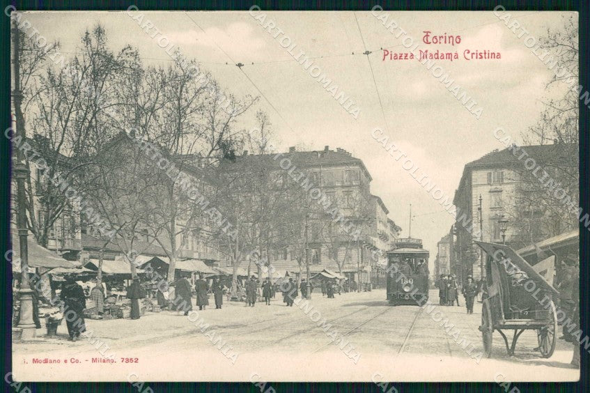 Torino Città Piazza Madama Cristina Tram Mercato Modiano 7352 cartolina MZ8671 – fronte