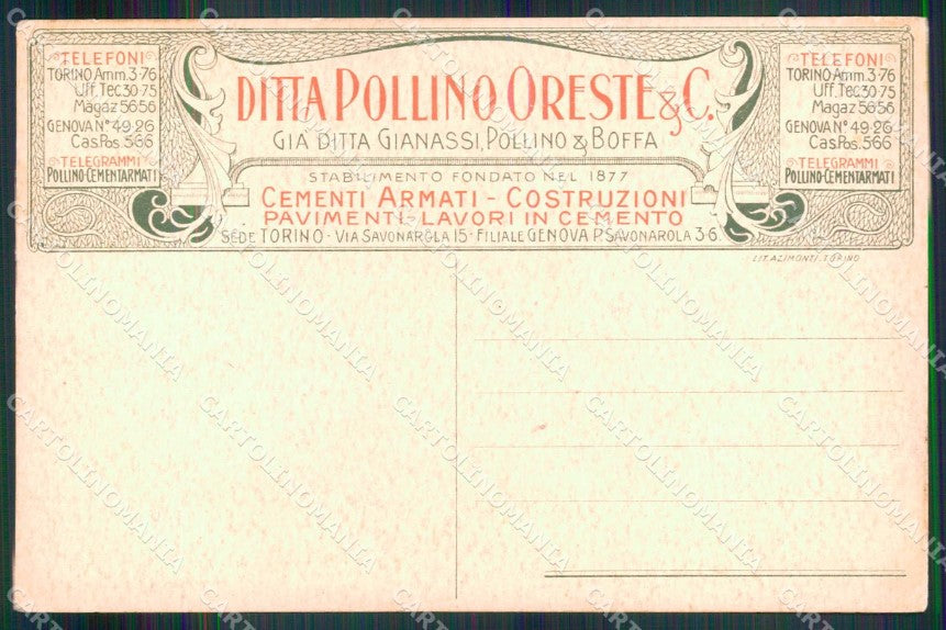 Torino Città Abitazione Signorile Ditta Cemento Armato Pollino cartolina MZ8724 – retro