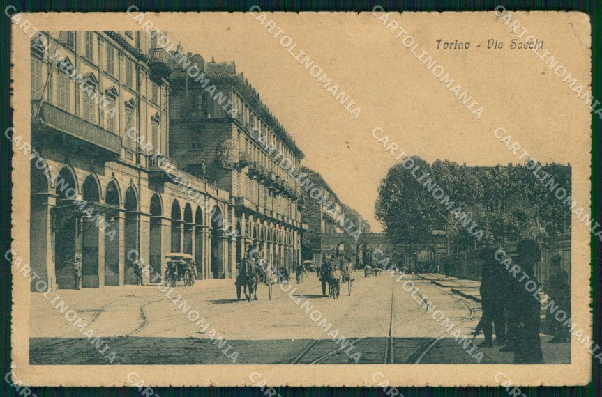 Torino Città Via Sacchi PIEGHINE cartolina MZ8735 – fronte