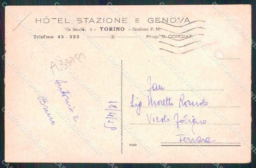 Torino Città Hotel Stazione Genova PIEGHINA ABRASA cartolina MZ8736 – retro