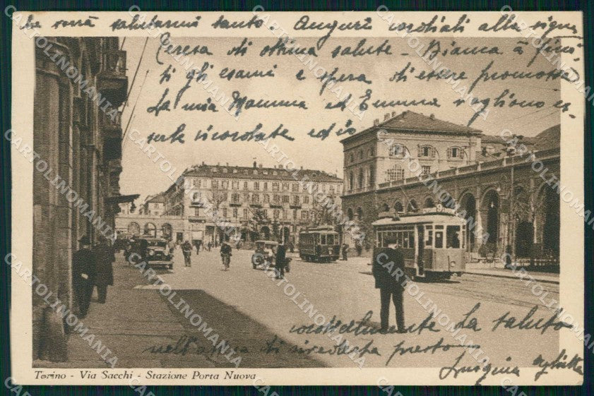 Torino Città Via Sacchi Tram Stazione Porta Nuova cartolina MZ8738 – fronte