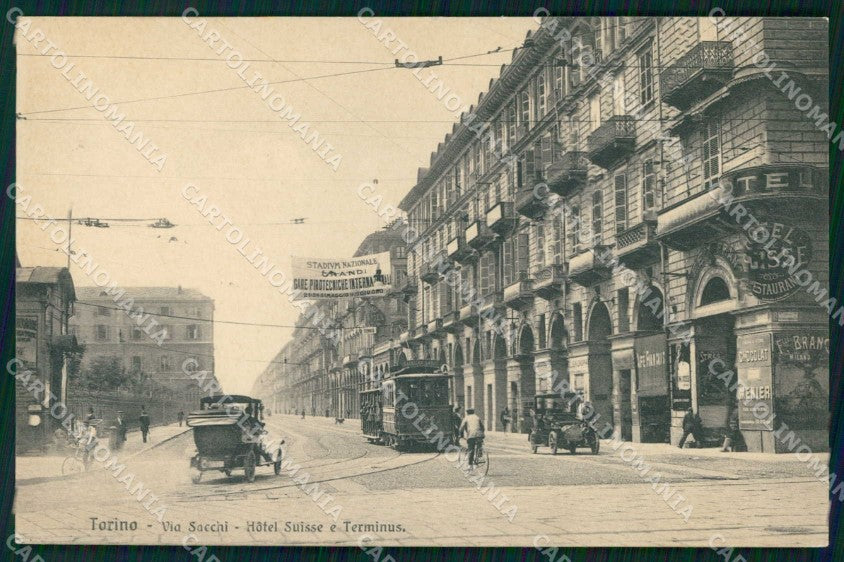 Torino Città Via Sacchi Tram Hotel Suisse Brunner 12416 cartolina MZ8744 – fronte