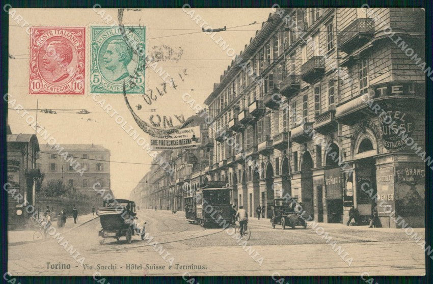 Torino Città Via Sacchi Tram Hotel Suisse Brunner 12416 cartolina MZ8745 – fronte