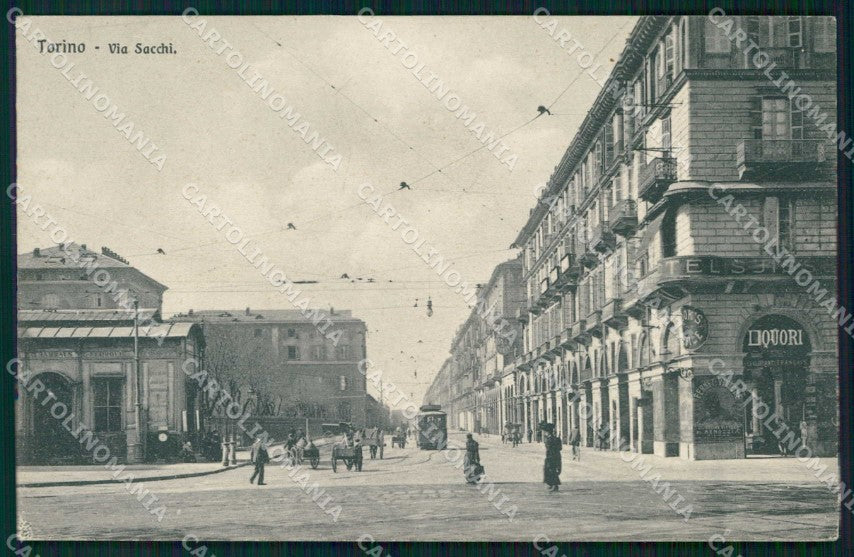 Torino Città Via Sacchi Tram Liquori Brunner 4718 cartolina MZ8748 – fronte