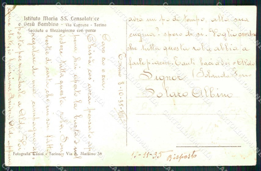 Torino Città Istituto Maria Consolatrice Facciata Parco cartolina MZ8812 – retro