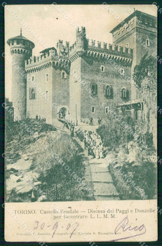 Torino Città Castello Feudale Discesa Paggi Donzelle PIEGHE cartolina MZ8895 – fronte