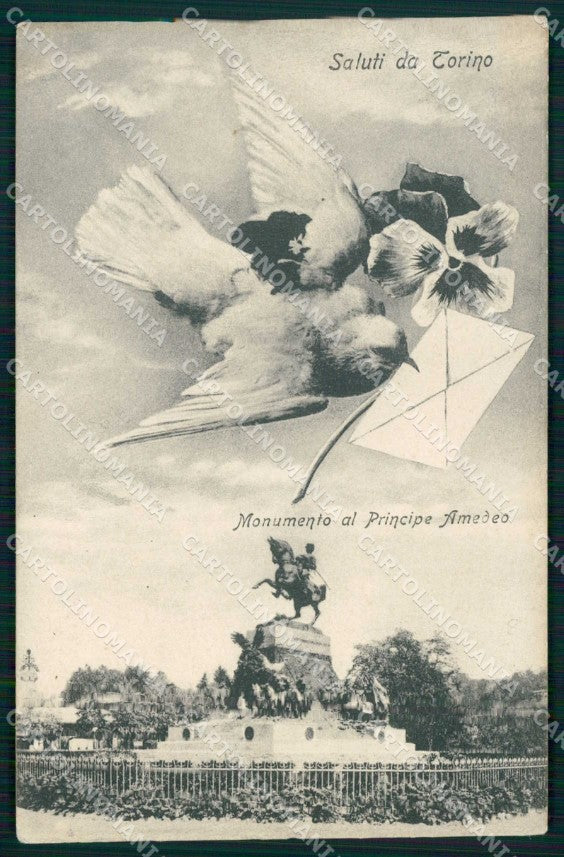 Torino Città Saluti da Monumento Principe Amedeo Colomba cartolina MZ8981 – fronte