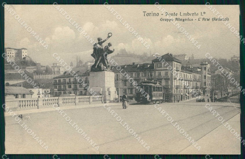 Torino Città Ponte Umberto I Tram Gruppo Allegorico Arte cartolina MZ9108 – fronte