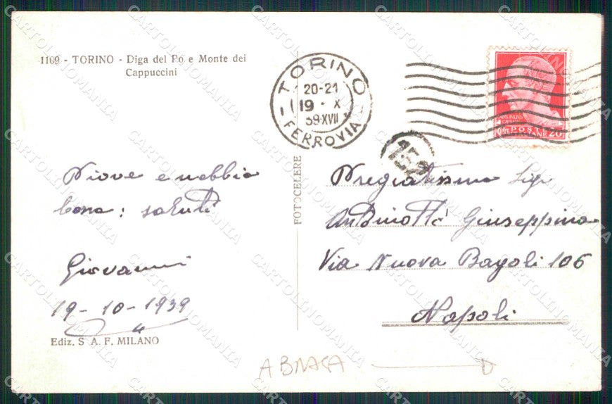 Torino Città Monte dei Cappuccini Diga Po ABRASA Foto cartolina MZ9278 – retro