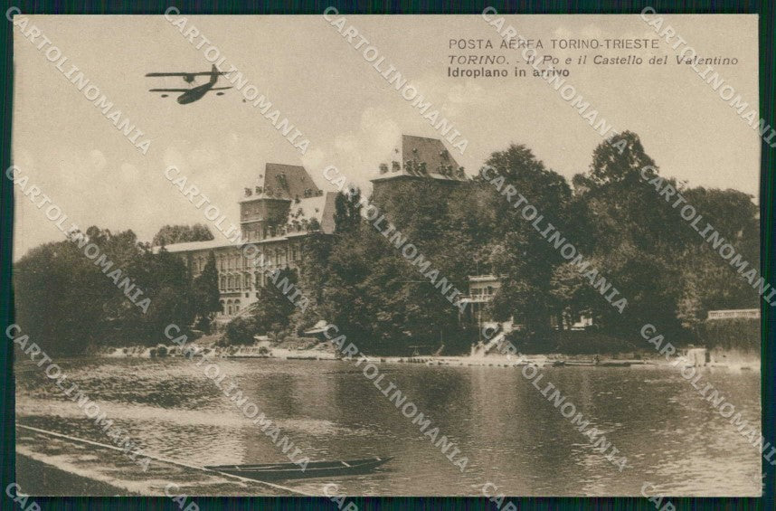 Torino Città Posta Aerea Idroplano in Arrivo Fiume Po cartolina MZ9322 – fronte