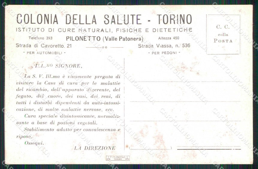 Torino Città Colonia della Salute Pilonetto Valle Patonera cartolina MZ9356 – retro