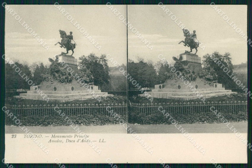 Torino Città Monumento Principe Amedeo Duca d'Aosta Stereoview cartolina MZ9690 – fronte
