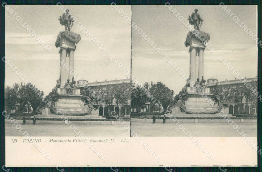Torino Città Monumento Vittorio Emanuele II Stereoview cartolina MZ9693 – fronte