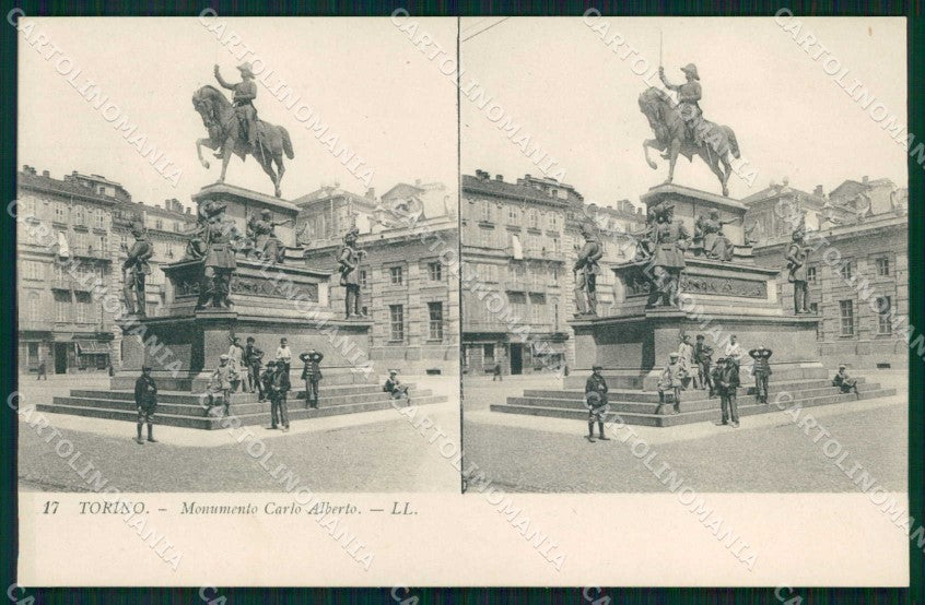 Torino Città Monumento Carlo Alberto Stereoview cartolina MZ9696 – fronte