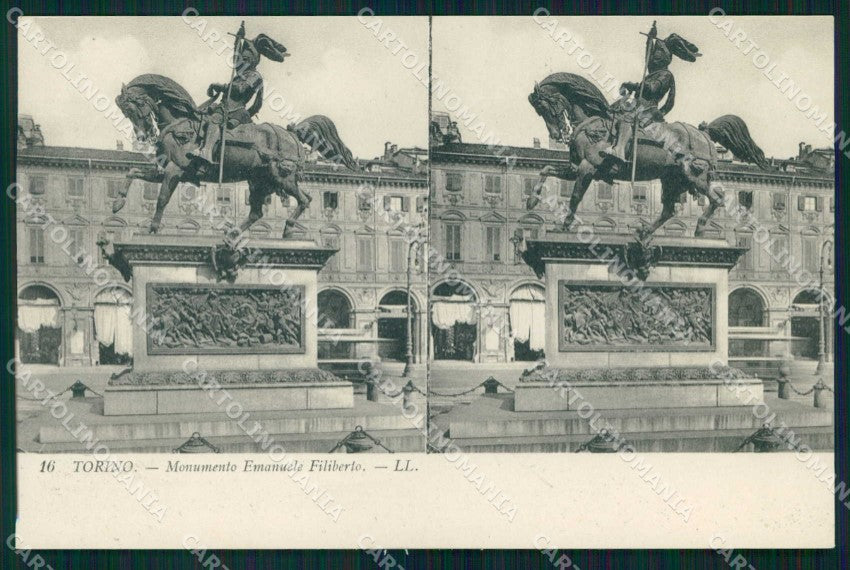 Torino Città Monumento Emanuele Filiberto Stereoview cartolina MZ9697 – fronte