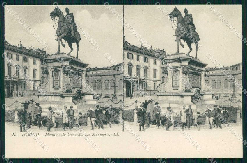 Torino Città Monumento Generale Lamarmora Stereoview cartolina MZ9698 – fronte