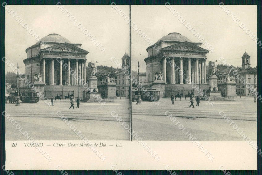 Torino Città Chiesa Gran Madre di Dio Stereoview cartolina MZ9701 – fronte