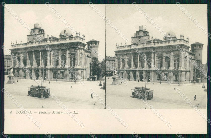 Torino Città Palazzo Madama Tram Stereoview cartolina MZ9702 – fronte