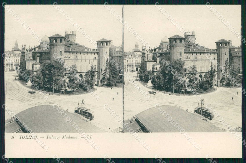 Torino Città Palazzo Madama Tram Stereoview cartolina MZ9703 – fronte