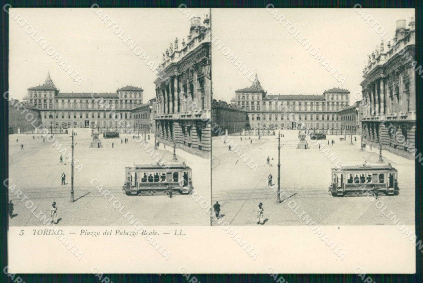 Torino Città Piazza Palazzo Reale Tram Stereoview cartolina MZ9706 – fronte