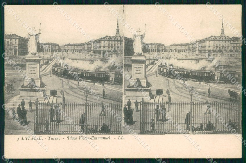 Torino Città Piazza Vittorio Emanuele Treno Stereoview cartolina MZ9710 – fronte