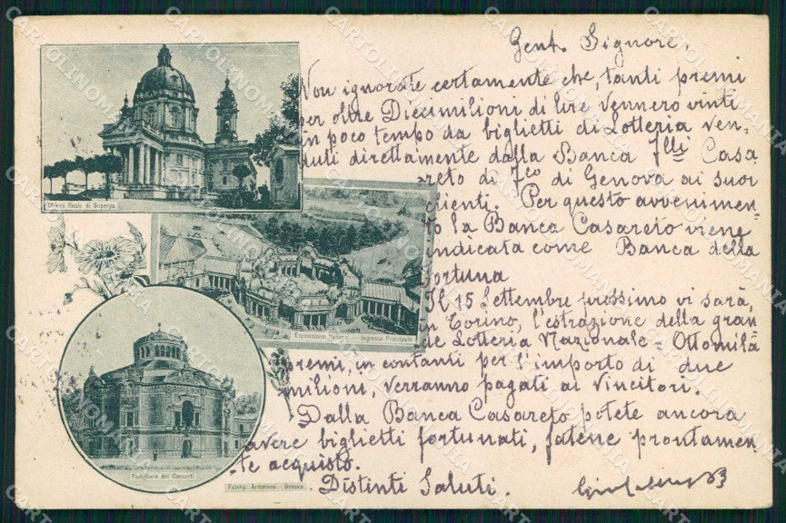 Torino Città Expo Fine Ottocento Lotteria cartolina MZ9730 – fronte