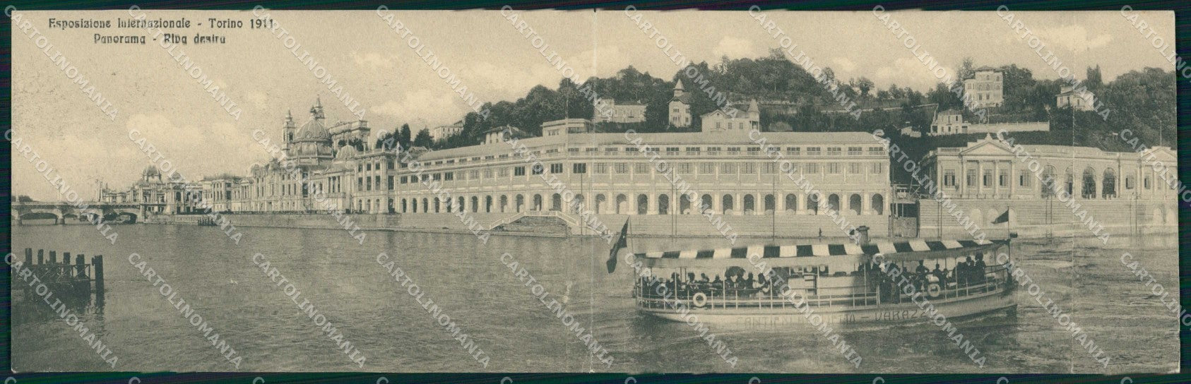 Torino Città Esposizione Riva Destra Battello Doppia cartolina MZ9842 – fronte
