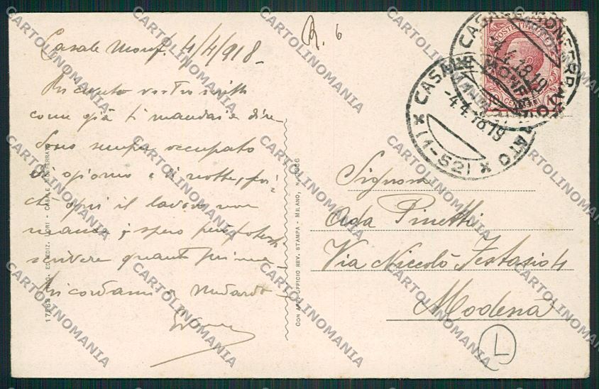 Alessandria Casale Monferrato Militari Artiglieria cartolina QK0709 – retro