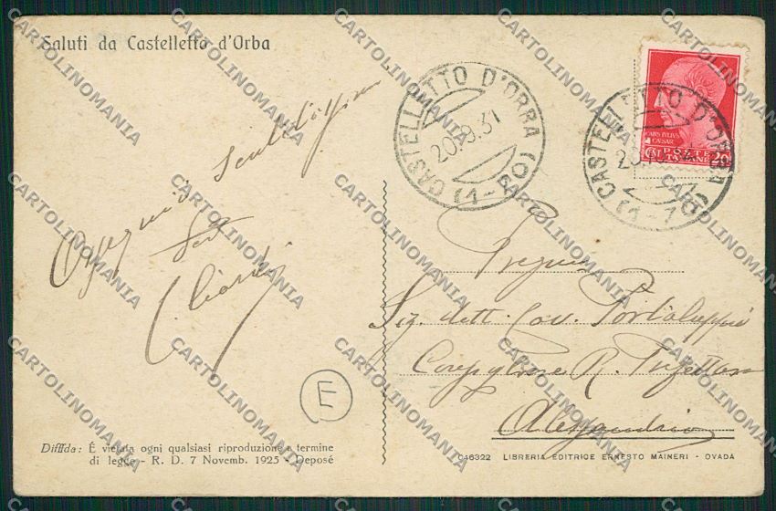 Alessandria Castelletto D'Orba cartolina QK0720 – retro