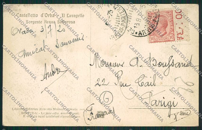 Alessandria Castelletto D'Orba cartolina QK0724 – retro