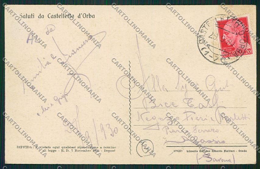 Alessandria Castelletto D'Orba cartolina QK0727 – retro