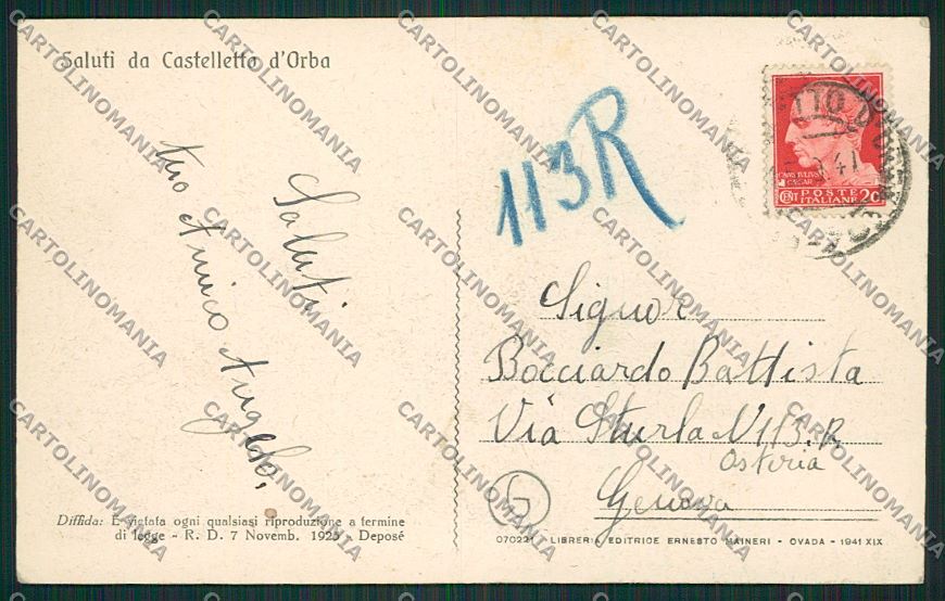 Alessandria Castelletto D'Orba cartolina QK0728 – retro
