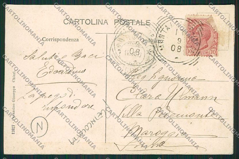 Torino Chieri Saluti a grande velocità auto REINCOLLATA cartolina QK1251 – retro