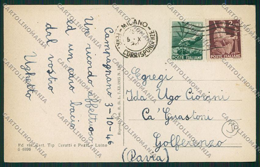 Varese Luino cartolina QK1919 – retro
