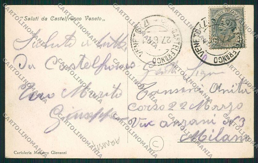 Treviso Castelfranco Veneto ABRASA RIFILATA cartolina QK2544 – retro