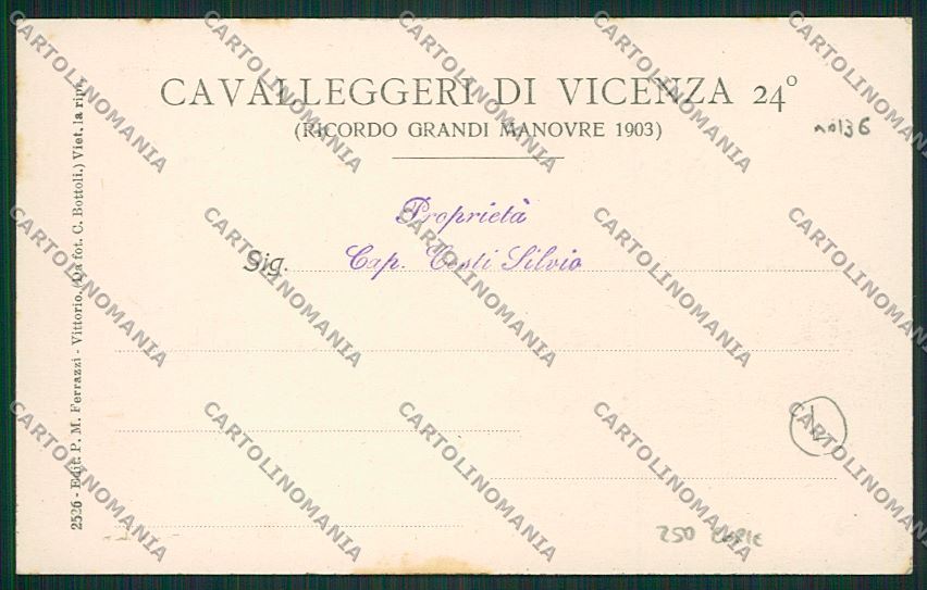 Treviso Vittorio Veneto Vicenza Militari Cavalleggeri cartolina QK2603 – retro