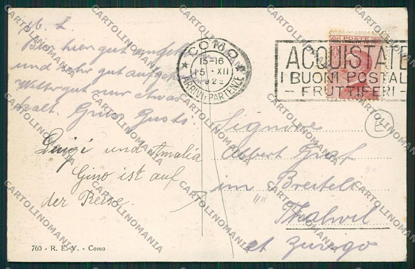 Como Città Battello PIEGATA cartolina QK3023 – retro