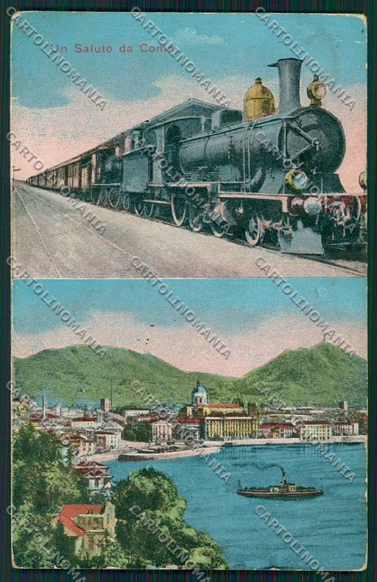 Como Città Saluti da Treno PIEGA cartolina QK3223 – fronte
