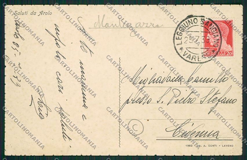 Varese Leggiuno Arolo STRAPPO cartolina QK3514 – retro