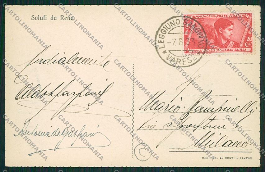 Varese Leggiuno Reno cartolina QK3518 – retro