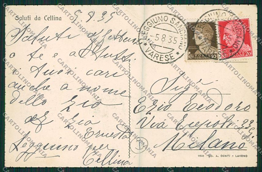 Varese Leggiuno Cellina cartolina QK3525 – retro