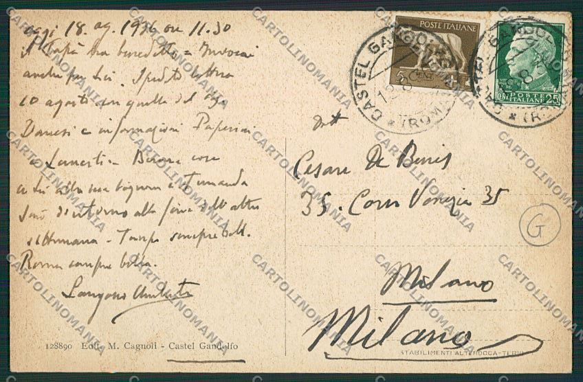 Roma Castel Gandolfo Corriera cartolina QK3997 – retro