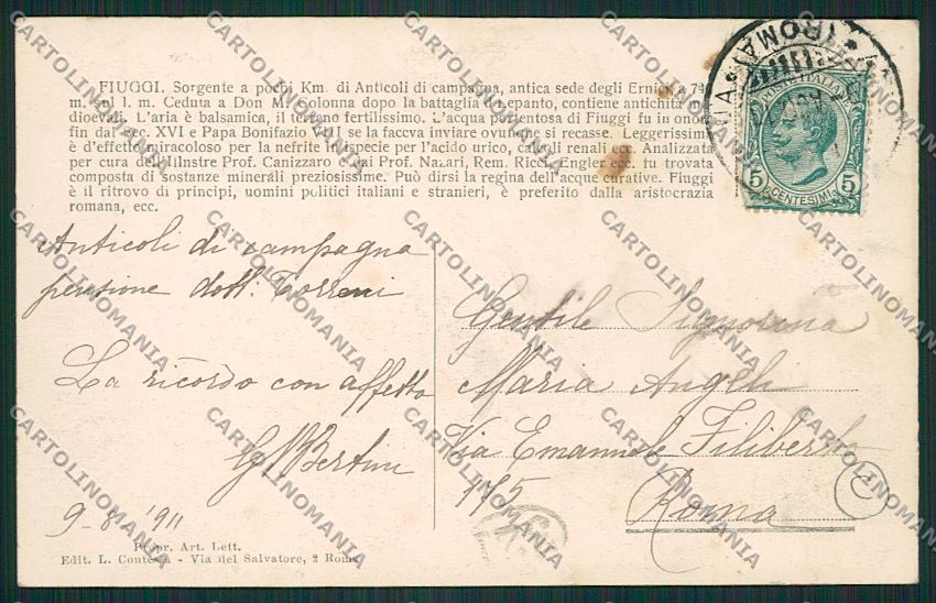 Frosinone Fiuggi cartolina QK4146 – retro