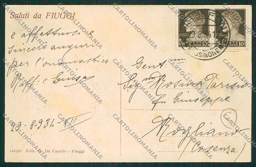 Frosinone Fiuggi Saluti da cartolina QK4147 – retro