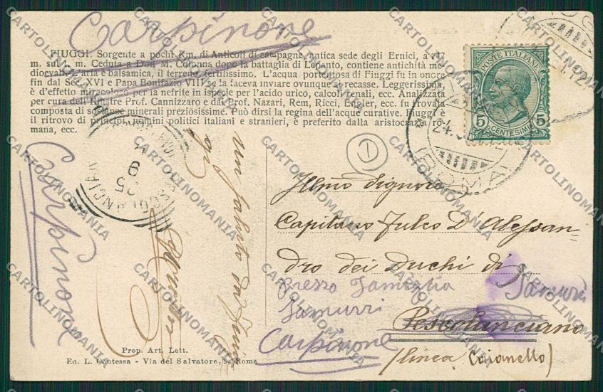 Frosinone Fiuggi cartolina QK4178 – retro