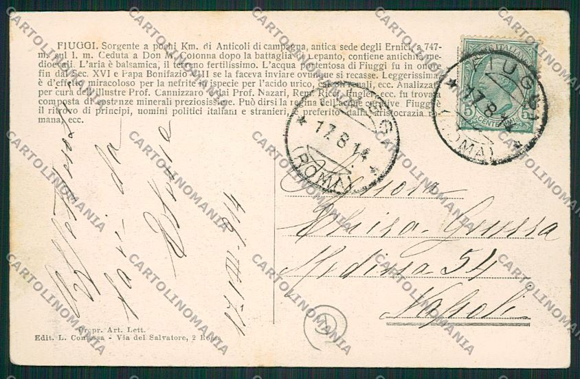 Frosinone Fiuggi cartolina QK4182 – retro