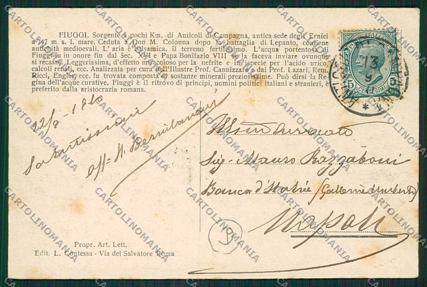 Frosinone Fiuggi cartolina QK4186 – retro