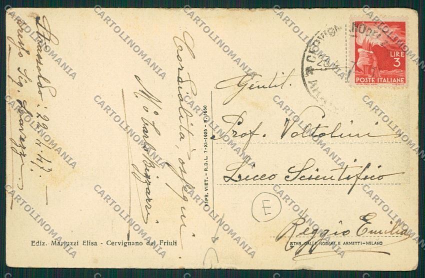 Udine Cervignano Friuli STRAPPINO cartolina QK4622 – retro